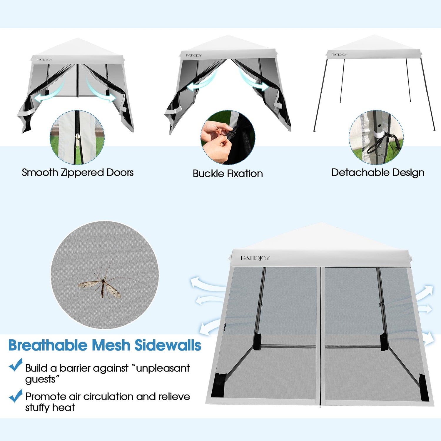 10 x 10 Feet Pop Up Canopy with with Mesh Sidewalls and Roller Bag-White by DirectDeals