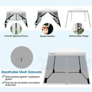 10 x 10 Feet Pop Up Canopy with with Mesh Sidewalls and Roller Bag-White by DirectDeals