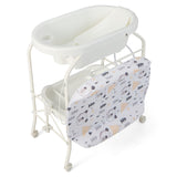 Folding Baby Changing Table with Bathtub and 4 Universal Wheels-White