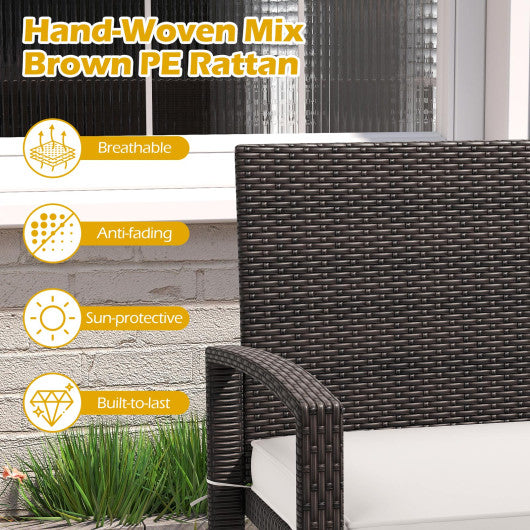 Wicker 2-Seat Bench with Soft Seat Cushion and Metal Frame-White