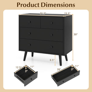 Wide Wooden Dresser with 4 Drawers for Bedroom Living Room-Black
