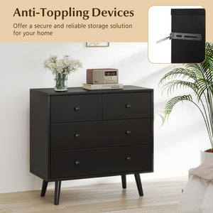 Wide Wooden Dresser with 4 Drawers for Bedroom Living Room-Black