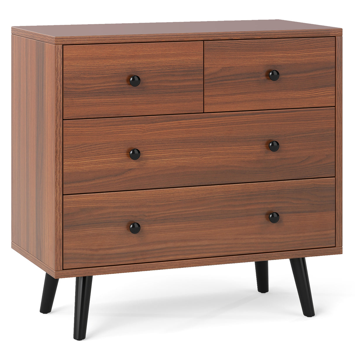 Wide Wooden Dresser with 4 Drawers for Bedroom Living Room-Walnut