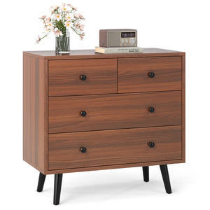 Wide Wooden Dresser with 4 Drawers for Bedroom Living Room-Walnut
