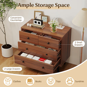 Wide Wooden Dresser with 4 Drawers for Bedroom Living Room-Walnut