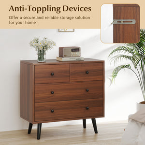 Wide Wooden Dresser with 4 Drawers for Bedroom Living Room-Walnut