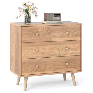 Wide Wooden Dresser with 4 Drawers for Bedroom Living Room-Natural