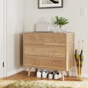 Wide Wooden Dresser with 4 Drawers for Bedroom Living Room-Natural