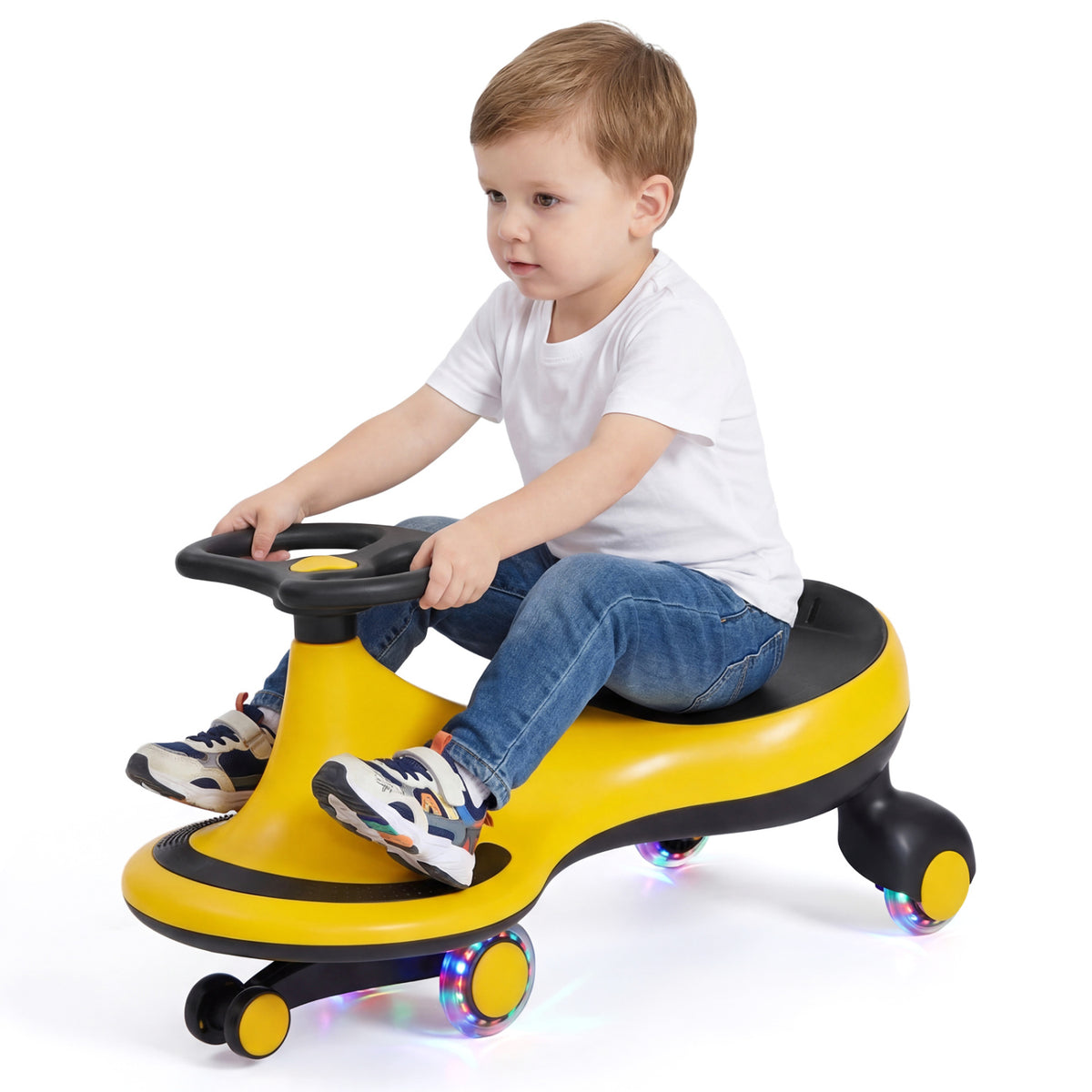 Wiggle Car Ride-on Toy with Flashing Wheels-Yellow
