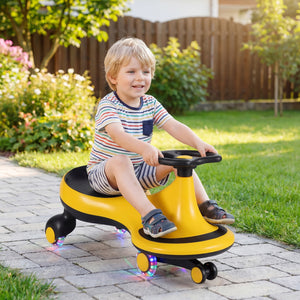 Wiggle Car Ride-on Toy with Flashing Wheels-Yellow