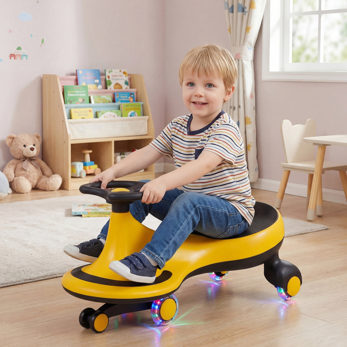 Wiggle Car Ride-on Toy with Flashing Wheels-Yellow