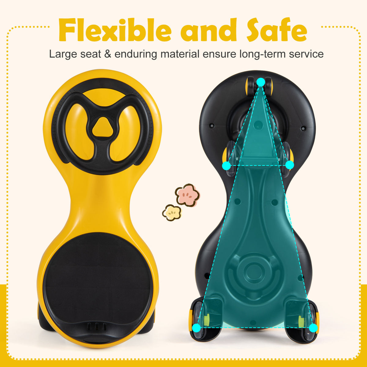 Wiggle Car Ride-on Toy with Flashing Wheels-Yellow