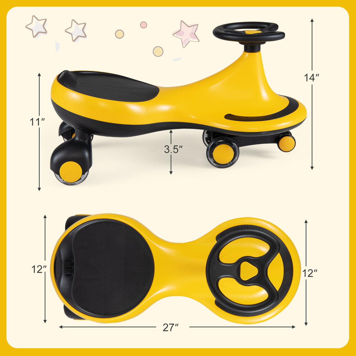 Wiggle Car Ride-on Toy with Flashing Wheels-Yellow