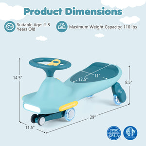 Wiggle Car for Kids with LED Flashing Wheels for Indoor Outdoor Play-Blue