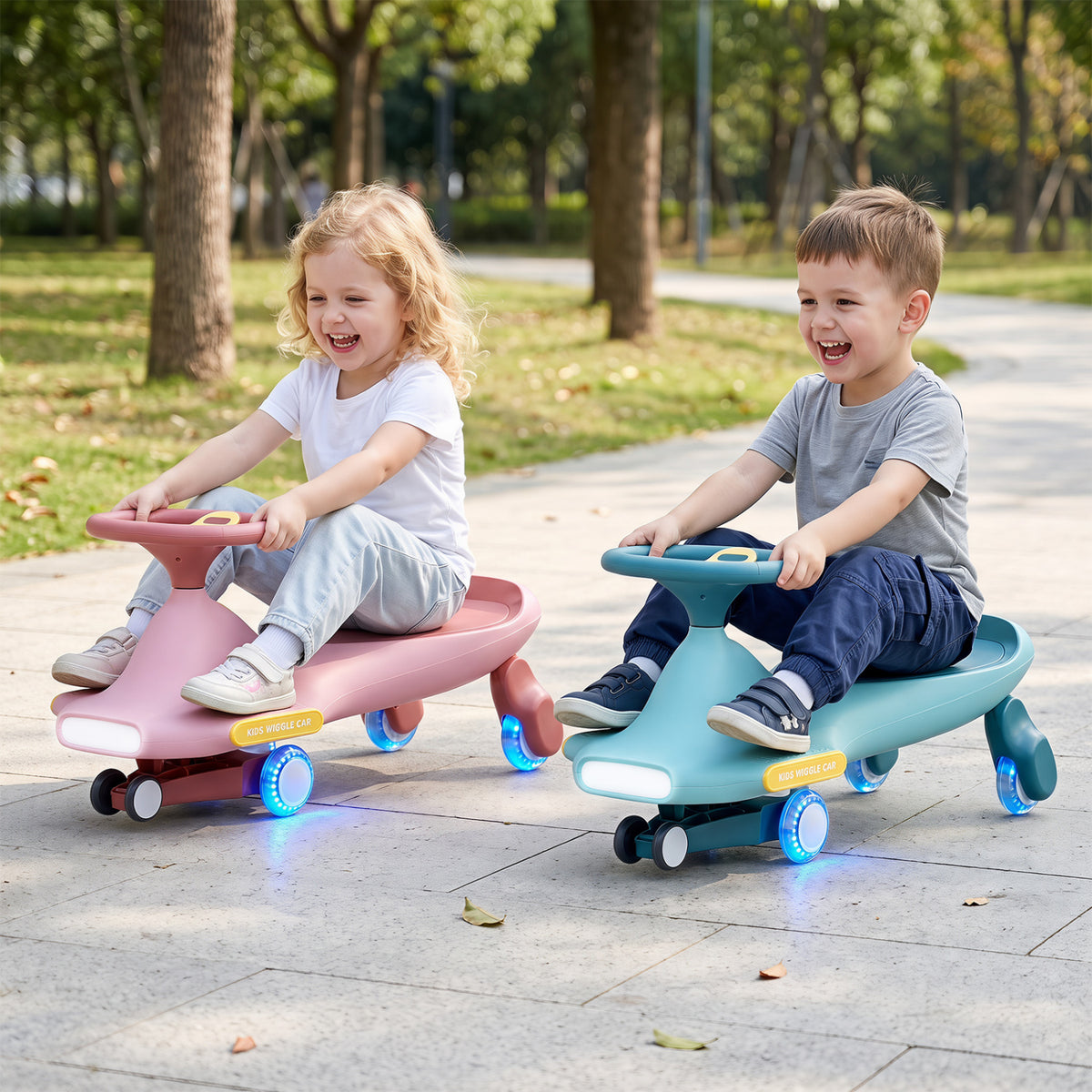 Wiggle Car for Kids with LED Flashing Wheels for Indoor Outdoor Play-Blue