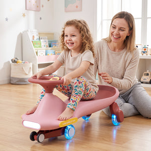 Wiggle Car for Kids with LED Flashing Wheels for Indoor Outdoor Play-Pink