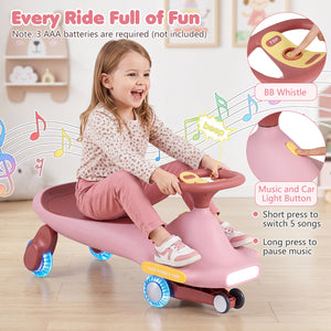 Wiggle Car for Kids with LED Flashing Wheels for Indoor Outdoor Play-Pink