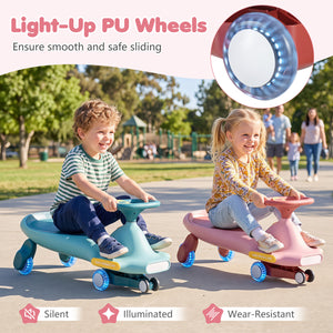 Wiggle Car for Kids with LED Flashing Wheels for Indoor Outdoor Play-Pink