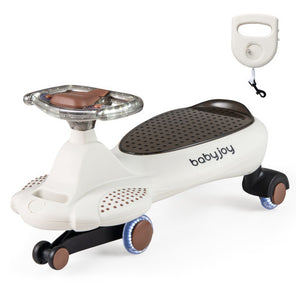 Wiggle Car with Hauling Rope Ride on Toy with Under-Seat Storage-Beige