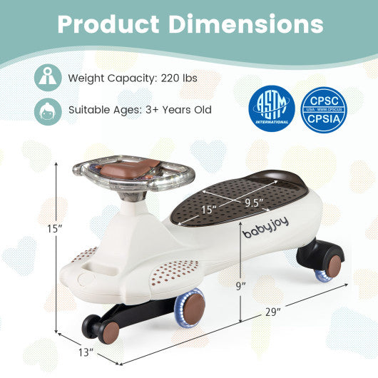 Wiggle Car with Hauling Rope Ride on Toy with Under-Seat Storage-Beige