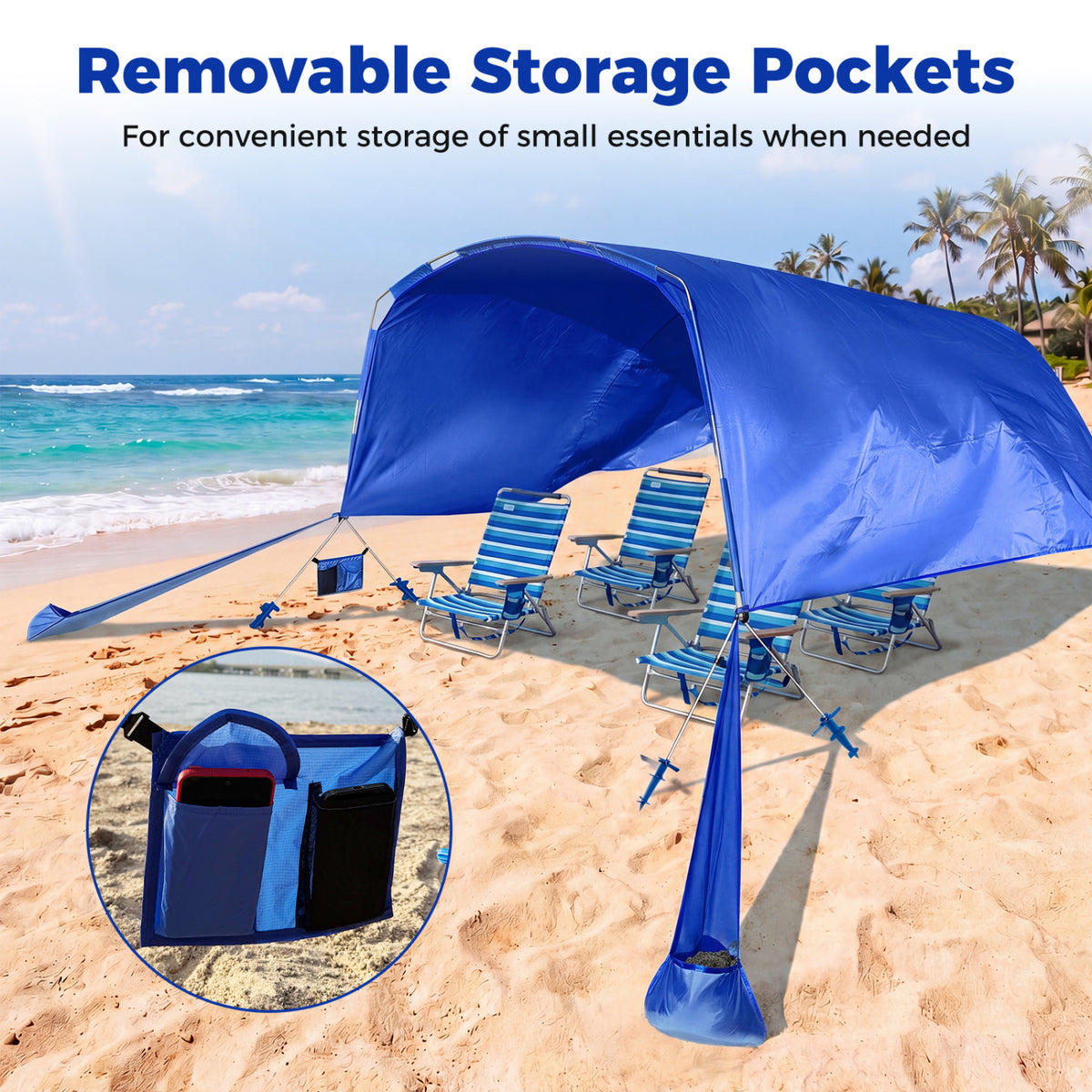 Wind Powered Beach Tent Portable Sun Shelter Canopy for Picnic-Navy