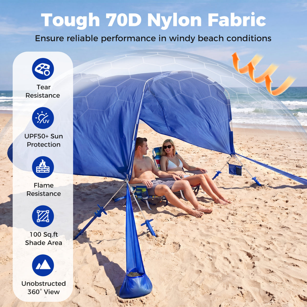 Wind Powered Beach Tent Portable Sun Shelter Canopy for Picnic-Navy