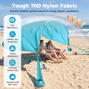 Wind Powered Beach Tent Portable Sun Shelter Canopy for Picnic-Blue