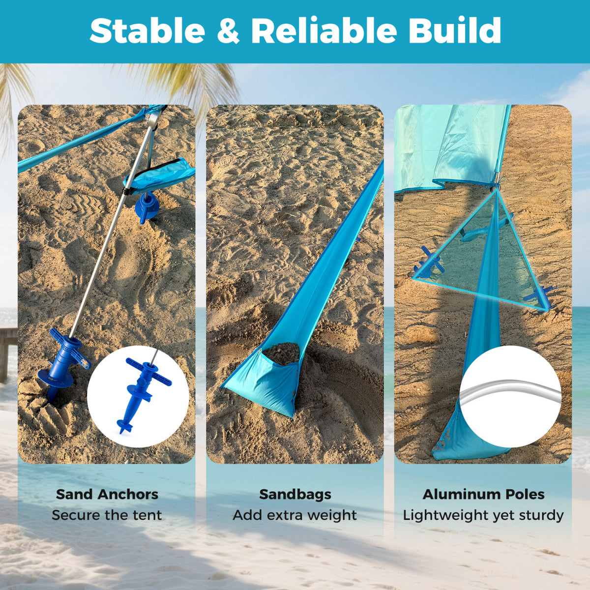 Wind Powered Beach Tent Portable Sun Shelter Canopy for Picnic-Blue
