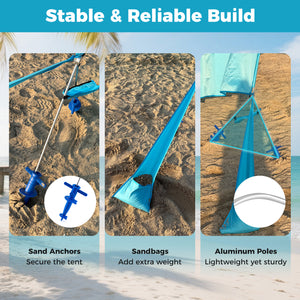 Wind Powered Beach Tent Portable Sun Shelter Canopy for Picnic-Blue