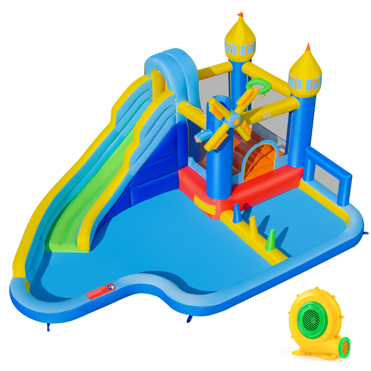 Windmill-themed Inflatable Water Slide Park with Jumping Area and Blower