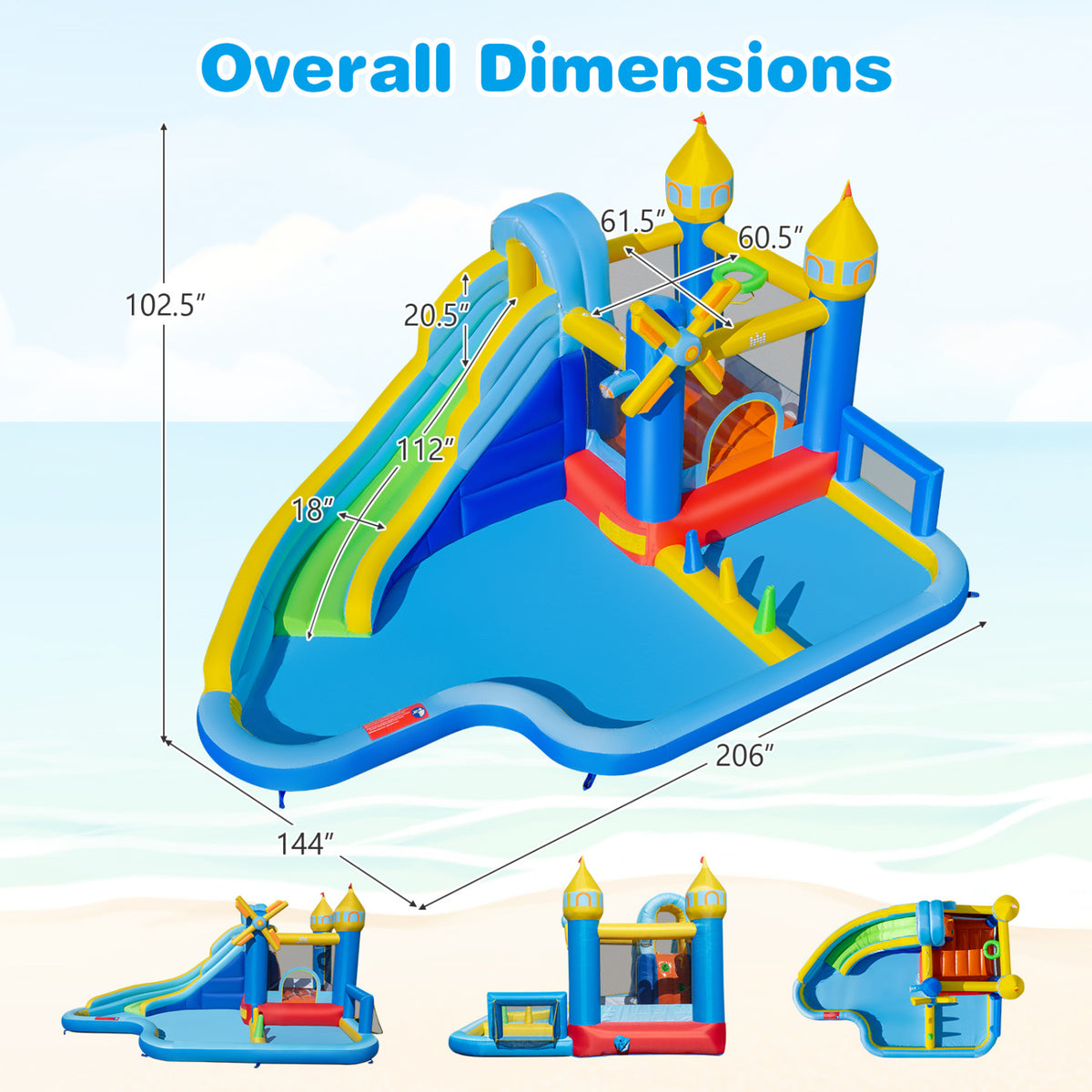 Windmill-themed Inflatable Water Slide Park with Jumping Area and Blower