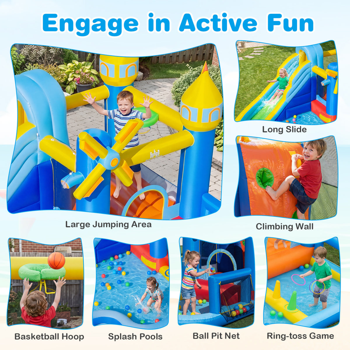 Windmill-themed Inflatable Water Slide Park with Jumping Area and Blower