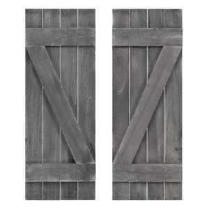 36 x 13 Inch Farmhouse Paulownia Wood Window Shutters Set of 2 for Windows-Dark Gray