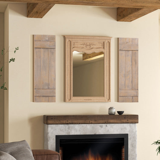 36 x 11 Inch Farmhouse Paulownia Wood Window Shutters Set of 2 for Windows-Light Brown