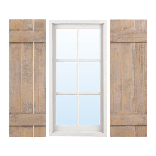 36 x 11 Inch Farmhouse Paulownia Wood Window Shutters Set of 2 for Windows-Light Brown