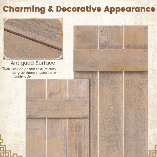 36 x 11 Inch Farmhouse Paulownia Wood Window Shutters Set of 2 for Windows-Light Brown