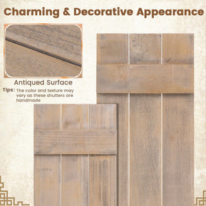 36 x 11 Inch Farmhouse Paulownia Wood Window Shutters Set of 2 for Windows-Light Brown
