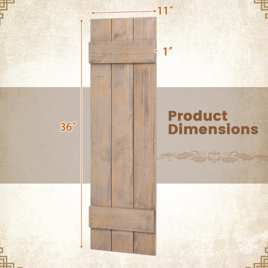 36 x 11 Inch Farmhouse Paulownia Wood Window Shutters Set of 2 for Windows-Light Brown