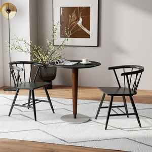 Windsor Dining Chair Set of 2 Mid-Century Modern Black Kitchen Chairs-Black