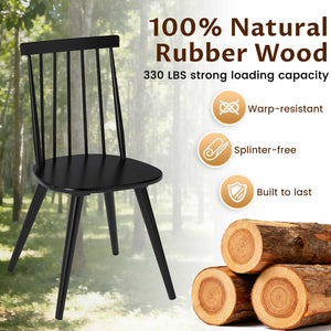 Windsor Dining Chair Set of 2 with Solid Rubber Wood Frame-Black