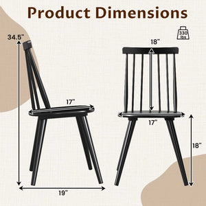Windsor Dining Chair Set of 4 with Solid Rubber Wood Frame-Black