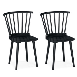 Windsor Dining Chairs Set of 2 Rubber Wood Kitchen Chairs with Spindle Back-Black