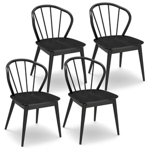 Windsor Dining Chairs Set of 4 with Spindle Backrest-Black