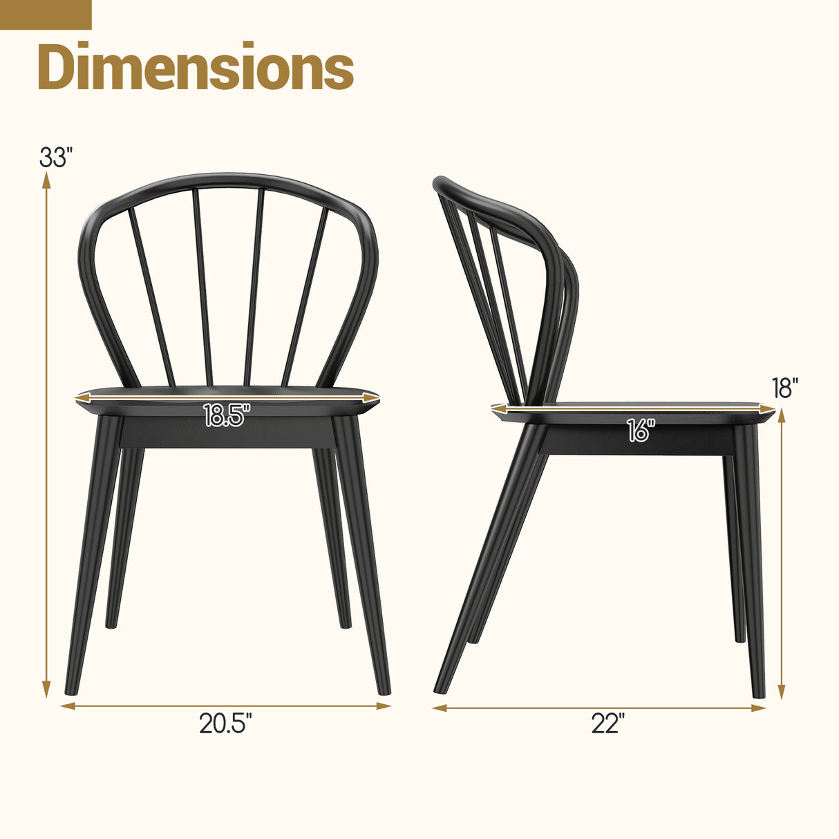 Windsor Dining Chairs Set of 4 with Spindle Backrest-Black