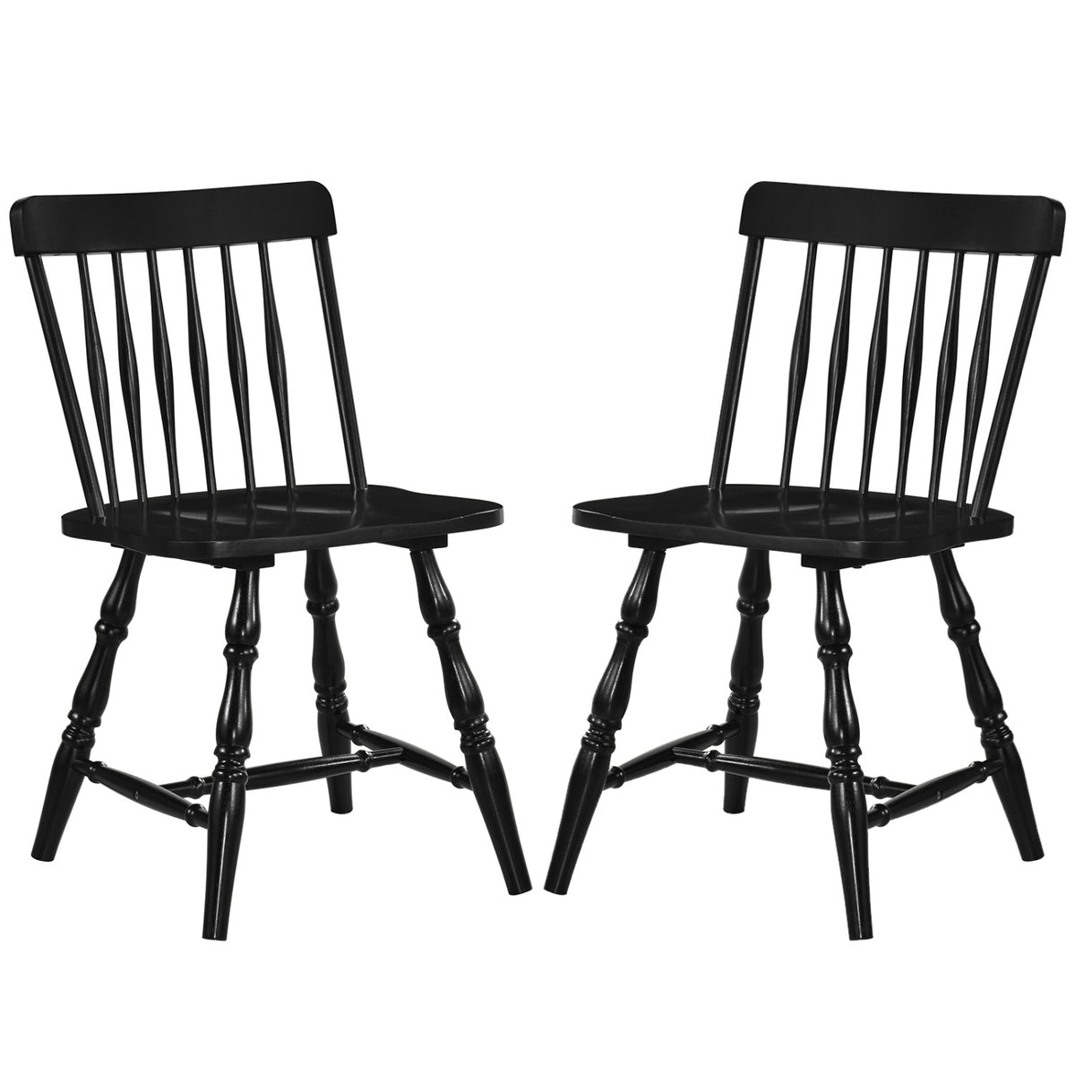 Windsor Dining Chairs Set of 2 with Curved Spindle Back-Black