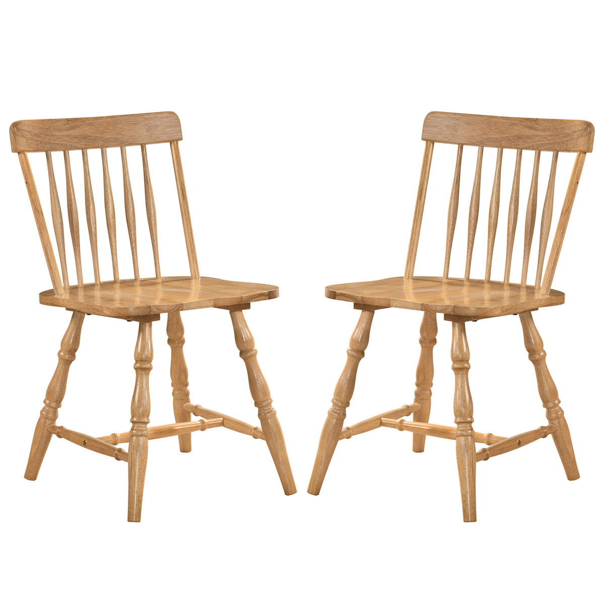 Windsor Dining Chairs Set of 2 with Curved Spindle Back-Natural