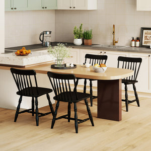 Windsor Dining Chairs Set of 4 with Curved Spindle Back-Black