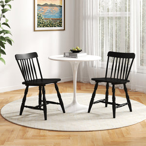 Windsor Dining Chairs Set of 4 with Curved Spindle Back-Black