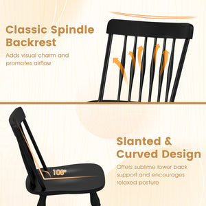 Windsor Dining Chairs Set of 4 with Curved Spindle Back-Black