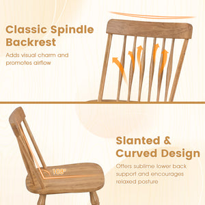Windsor Dining Chairs Set of 4 with Curved Spindle Back-Natural